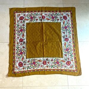 Vtg. SOULEIADO Charles Demery French Country Mustard Yellow Cotton Scarf Floral